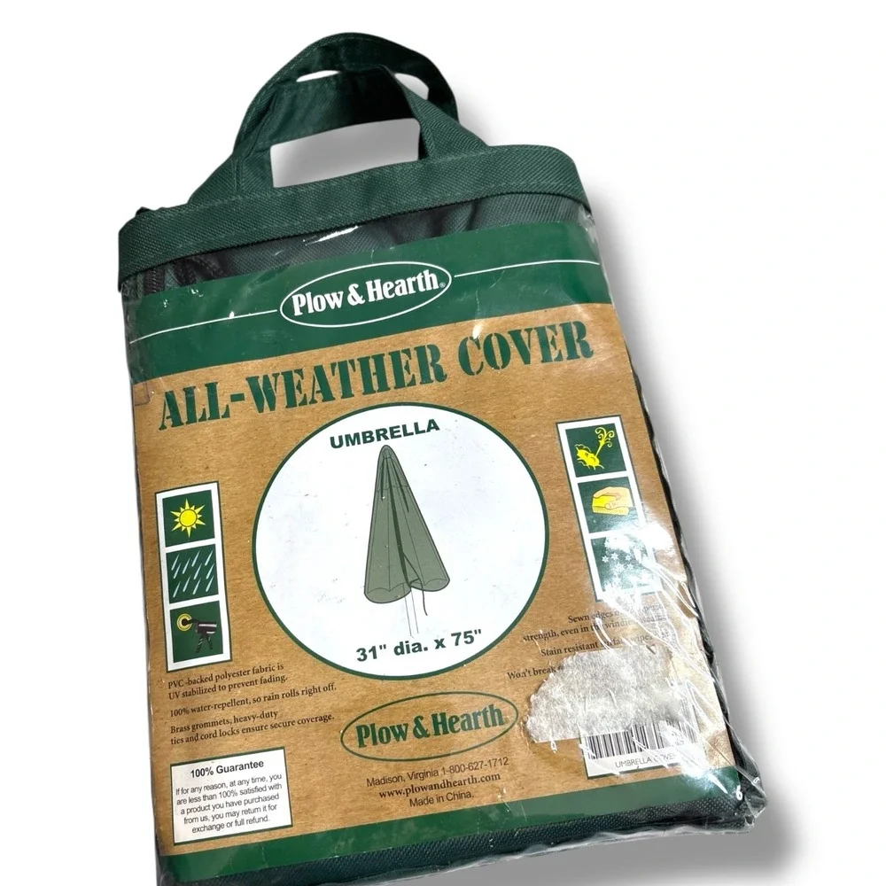 Plow &‎ Hearth All-Weather Umbrella Cover Green UV Stabilized 31 dia x 75
